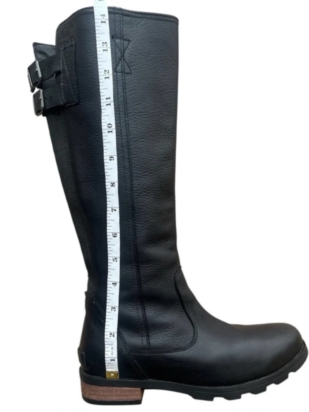 SOREL Emelie Tall Waterproof Leather Riding Boots Black Women 7 Adjustable Calf